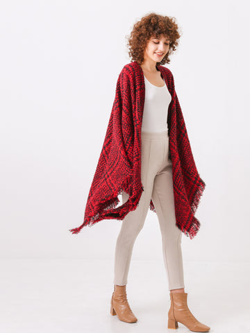 Red And Black Poncho Travel Wrap